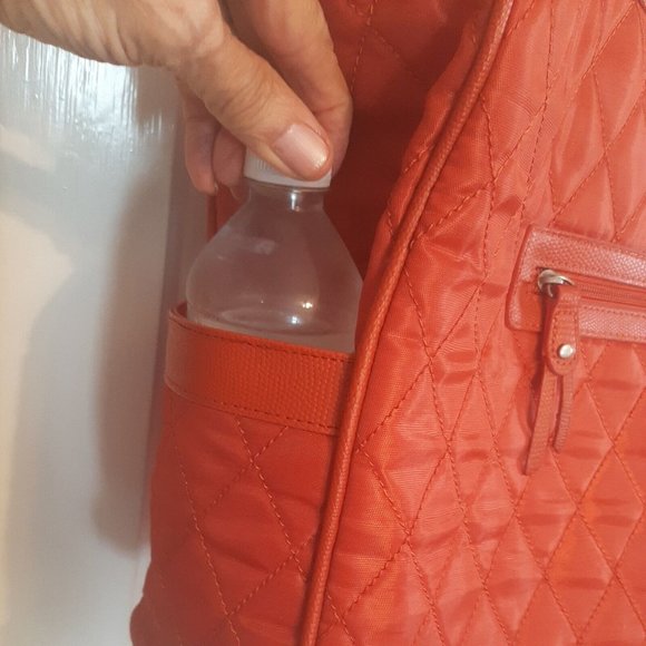 Orange Quilted Ellen Tracy Tote Bag Satchel Carry On Travel Case Weekender - Picture 4 of 12